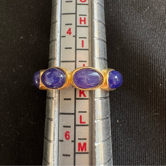 Gold Vermeil Lapis Lazuli Eternity Band Ring Blue Cabochon Stack Ring - Picture 2 of 4